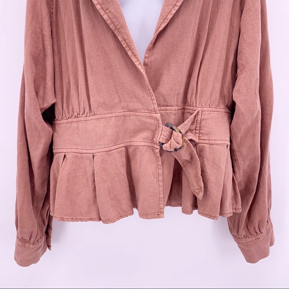 Free People Rust Colored Linen Jacket Size Small - Picture 3 of 7